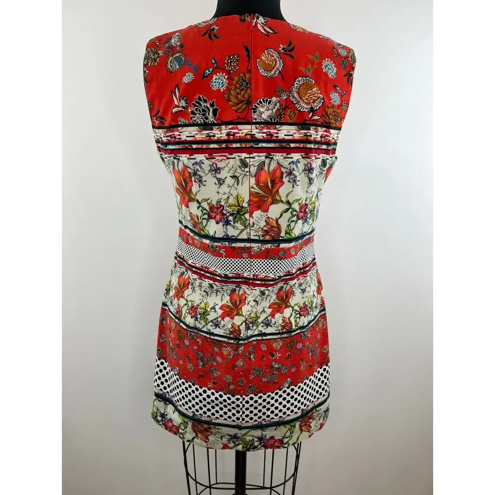 DESIGUAL Red White Mixed Print Sleeveless Polka Dot Karin Mini Dress Size EU 40